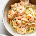 lemon garlic parmesan shrimp pasta in two bowls