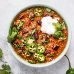 This easy crockpot turkey chili recipe is healthy, hearty, and comforting. A big batch will give you tons of tasty leftovers! 