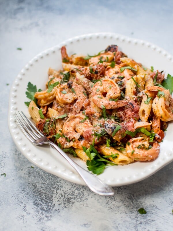 This spicy shrimp pasta with a roasted tomato sauce is easy, fast, and very flavorful. Perfect for a gourmet weeknight dinner or for entertaining. 