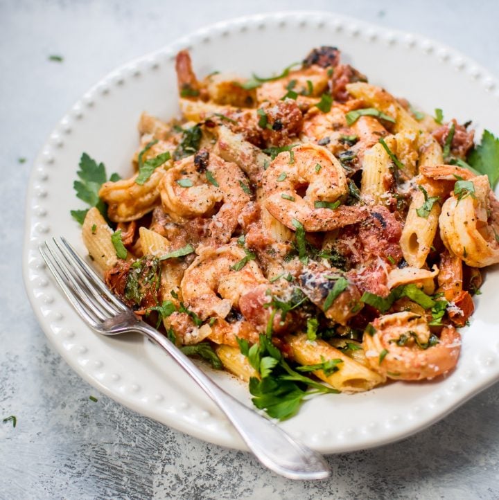 Spicy Shrimp Pasta with a Roasted Tomato Sauce • Salt & Lavender