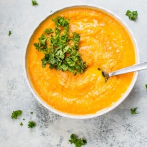 This vibrant vegetarian carrot and celery root soup is chock full of nutrients, has a wonderful sweet-savory flavor, and is easy to make. 