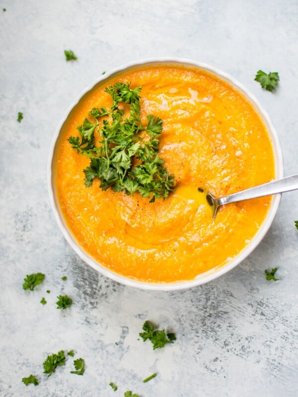 This vibrant vegetarian carrot and celery root soup is chock full of nutrients, has a wonderful sweet-savory flavor, and is easy to make. 