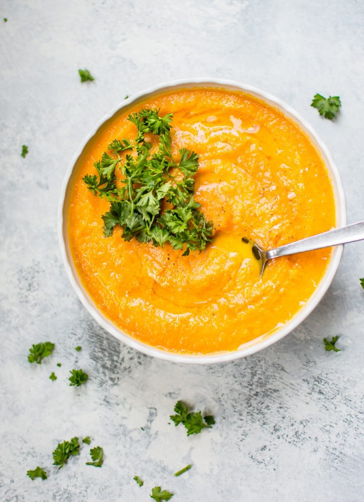 This vibrant vegetarian carrot and celery root soup is chock full of nutrients, has a wonderful sweet-savory flavor, and is easy to make. 