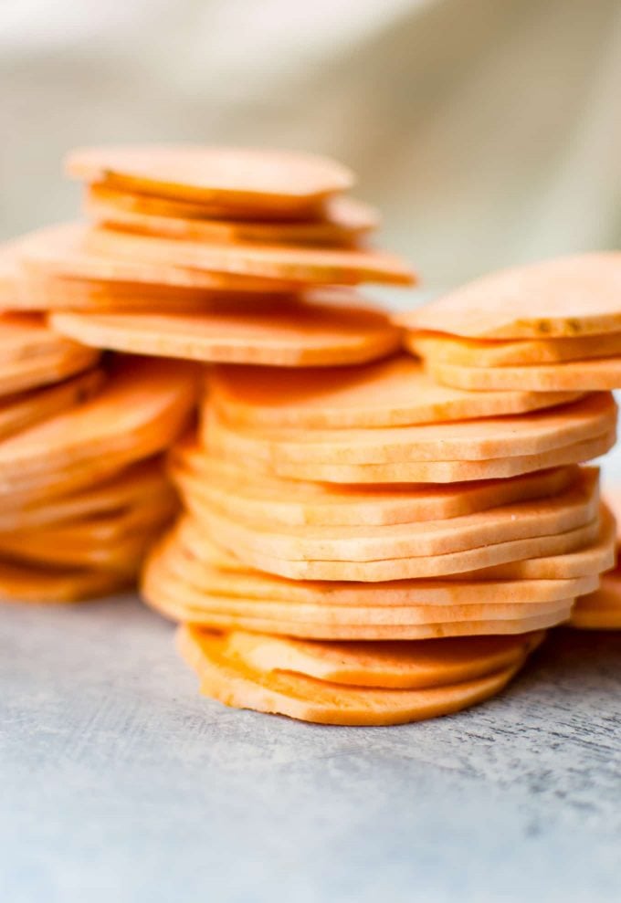 a stack of slices of sweet potato