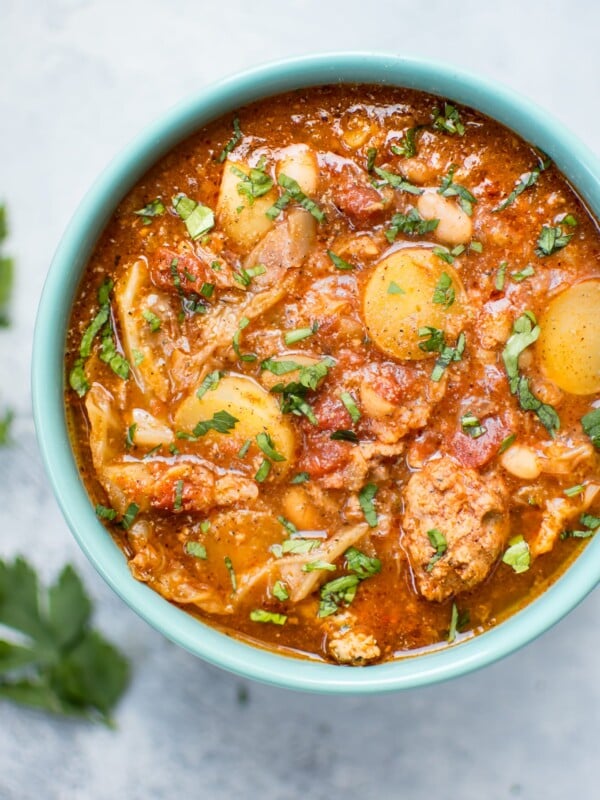 This Crockpot cabbage soup is hearty, warming, and packed with flavor! Throw everything in the slow cooker, and you'll come home to a delicious hot bowl of soup.