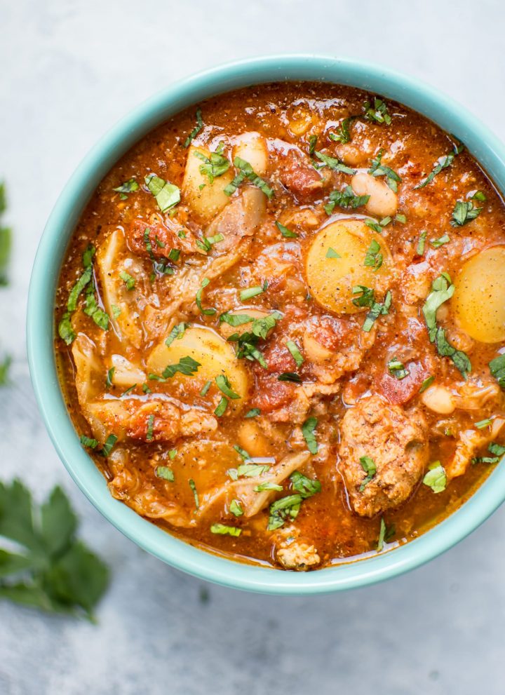 This Crockpot cabbage soup is hearty, warming, and packed with flavor! Throw everything in the slow cooker, and you'll come home to a delicious hot bowl of soup.