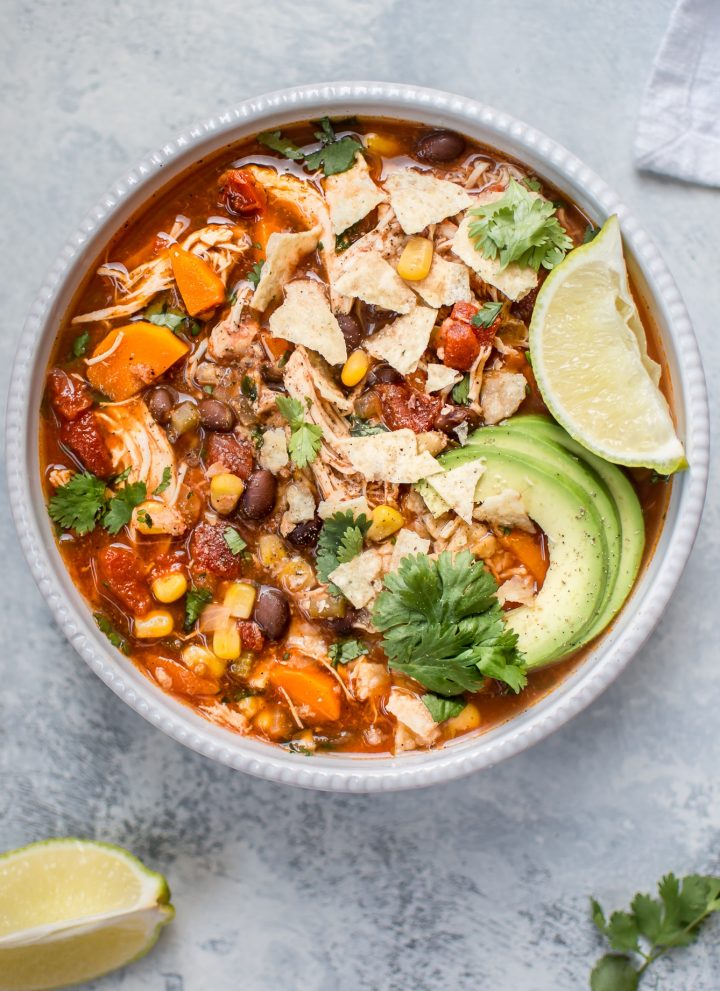 This Crockpot Mexican chicken soup is fresh, tangy, and comforting. Set it and forget it, and you'll come back home to a wonderful healthy homemade soup!