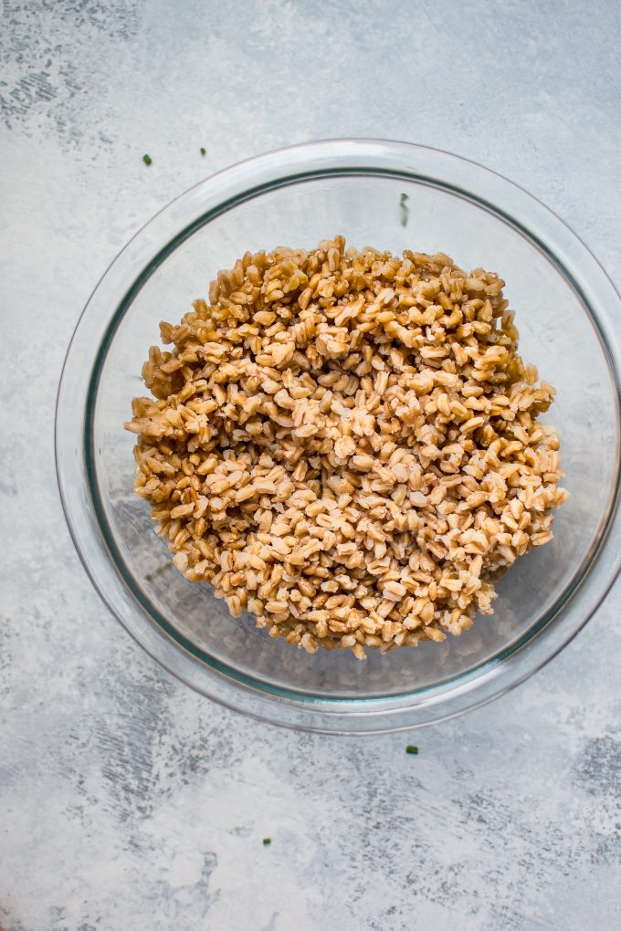 farro in a glass bowl