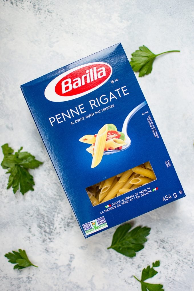 box of Barilla penne rigate
