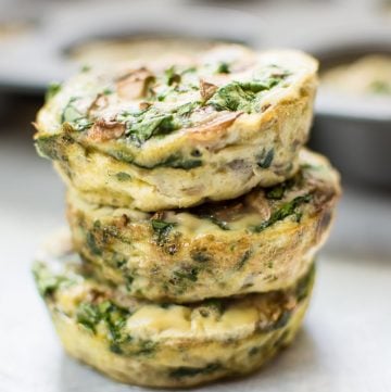a stack of three spinach and mushroom egg muffins
