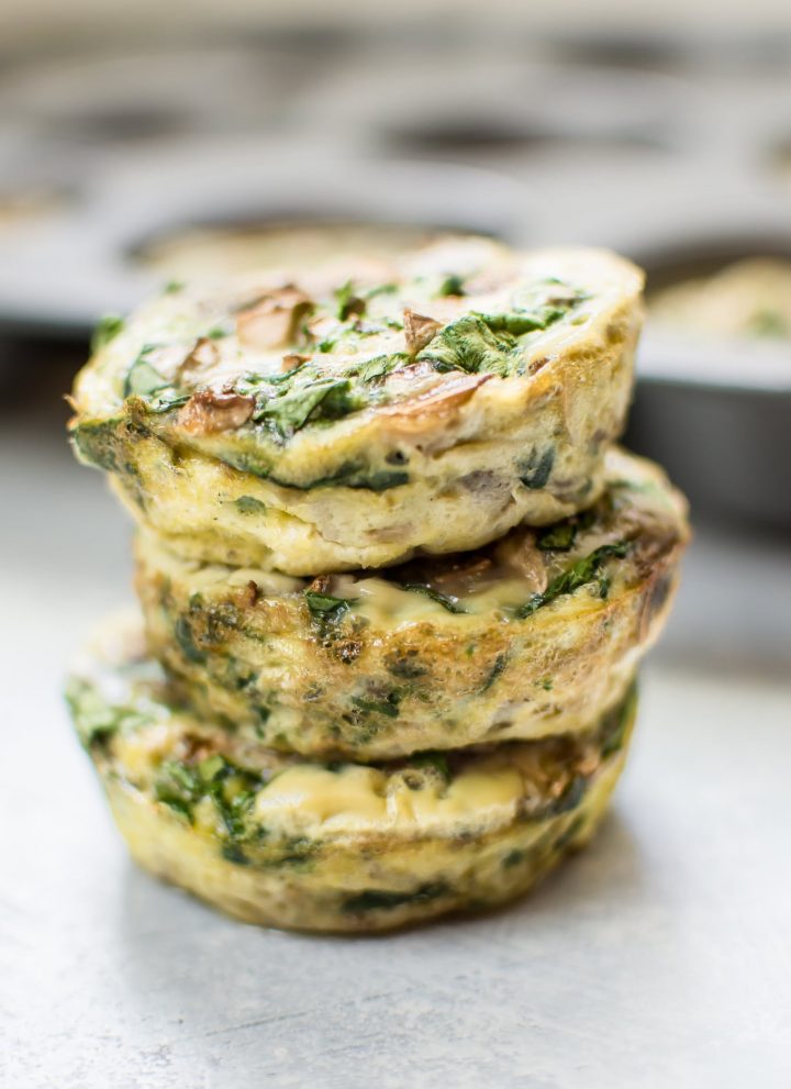 a stack of three spinach and mushroom egg muffins