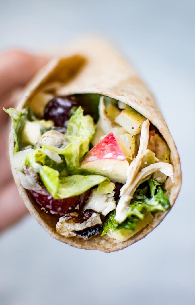 close-up of Waldorf chicken salad wrap
