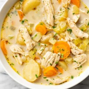 a bowl of leftover turkey soup