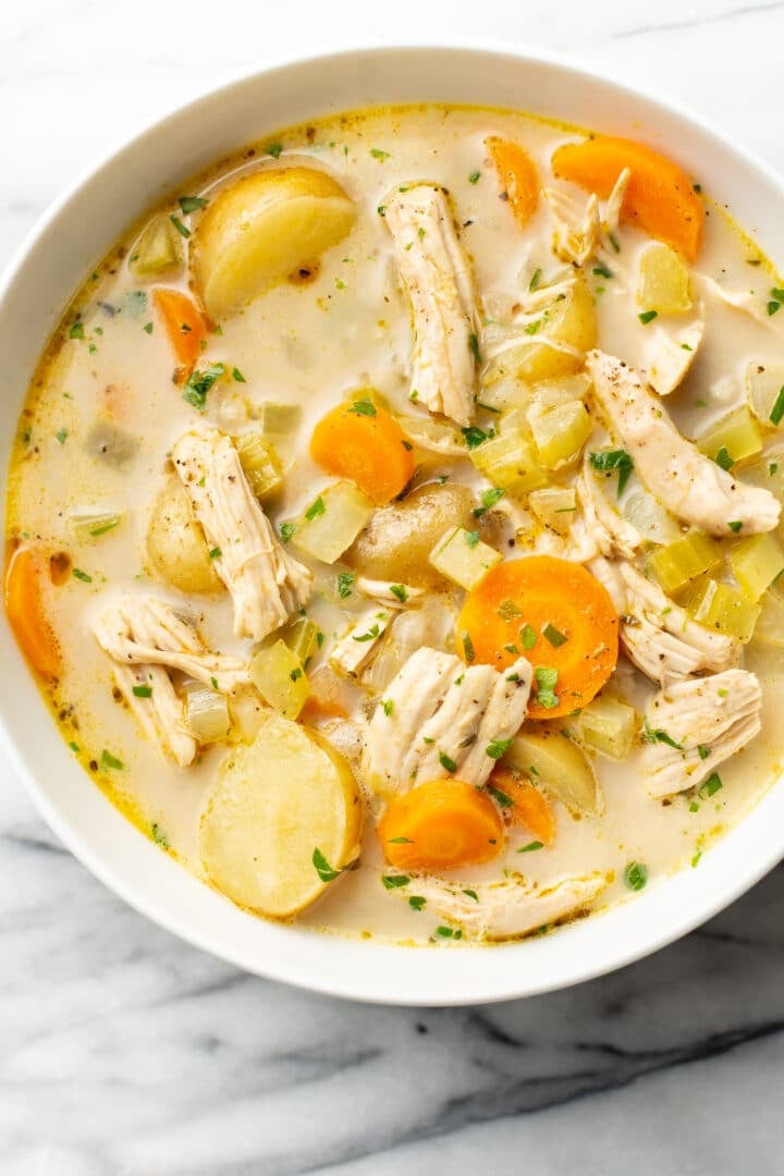 a bowl of leftover turkey soup