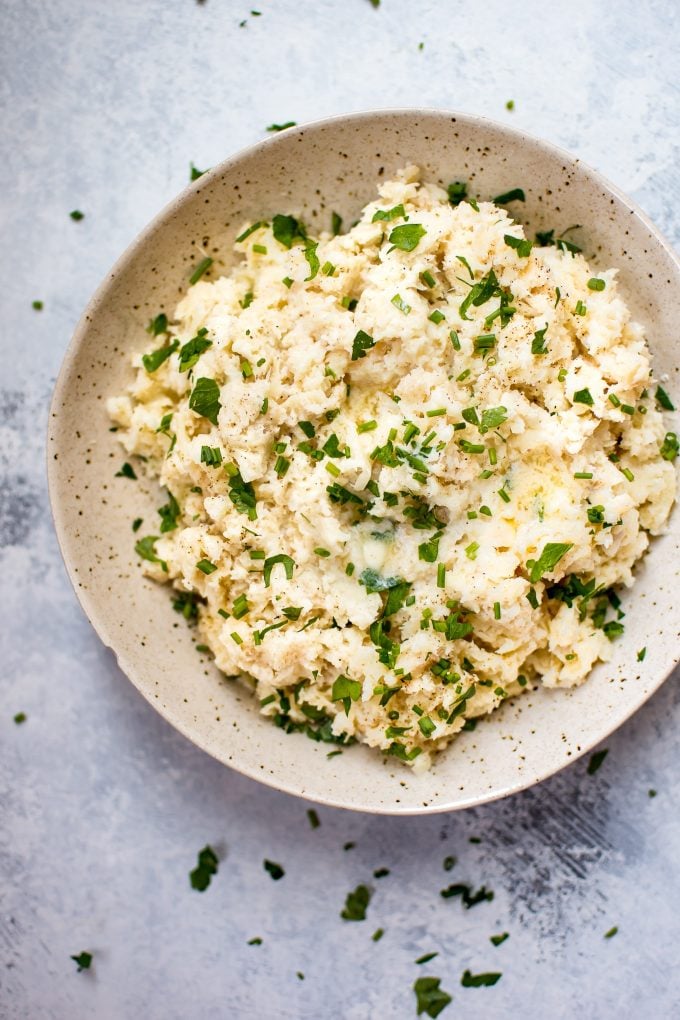 rustic parsnip mash in a stoneware bowl