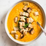 This butternut squash carrot soup recipe is healthy, simple, and has a great depth of flavor from the roasted vegetables! 
