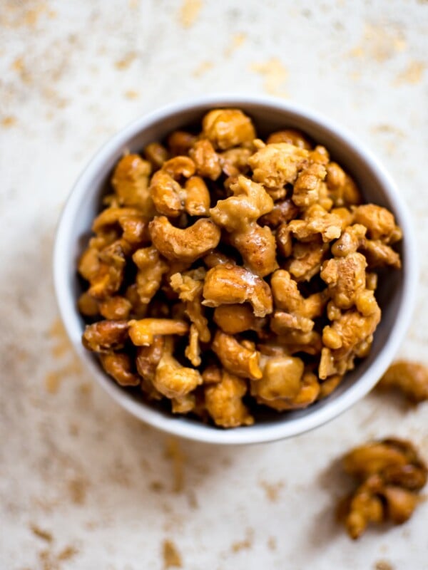 These candied cashews are addictive! They make the perfect homemade gift or topping for a salad. The best part? Only 3 ingredients are needed and they're ready in 15 minutes.
