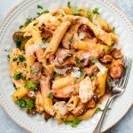 This chicken and chorizo pasta recipe is flavorful, easy, and comes together fast! Perfect for a weeknight dinner or easy entertaining. 