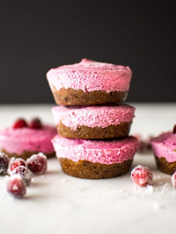 These cranberry mini vegan cheesecakes are an easy, delicious, and festive dairy-free treat perfect for the holidays!