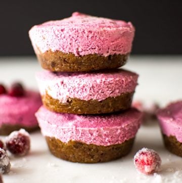 These cranberry mini vegan cheesecakes are an easy, delicious, and festive dairy-free treat perfect for the holidays!