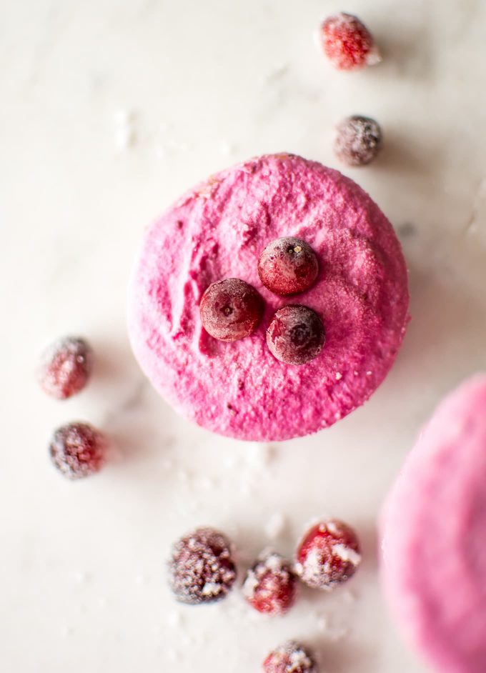 close-up of mini vegan cranberry cheesecake