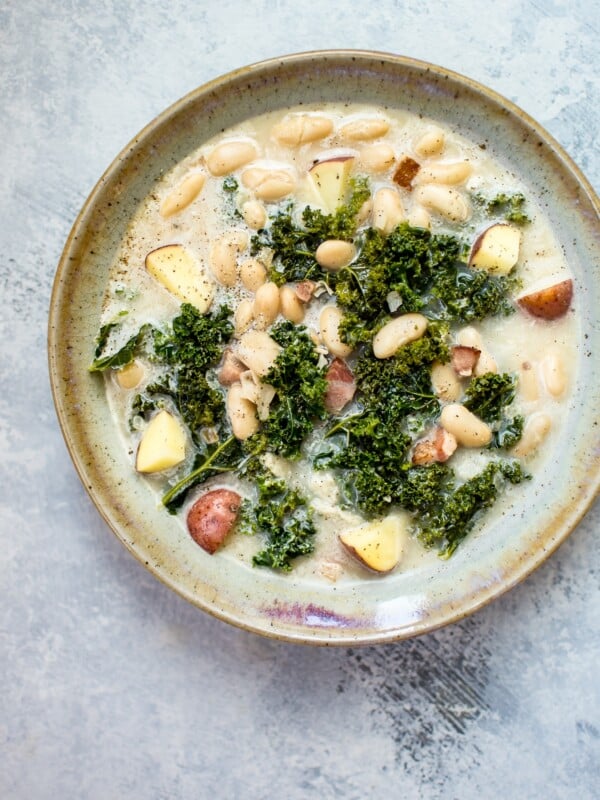 This white bean kale soup with pancetta is hearty, cozy, and perfect for cold winter days!