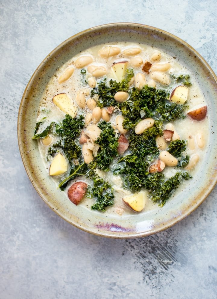 This white bean kale soup with pancetta is hearty, cozy, and perfect for cold winter days!