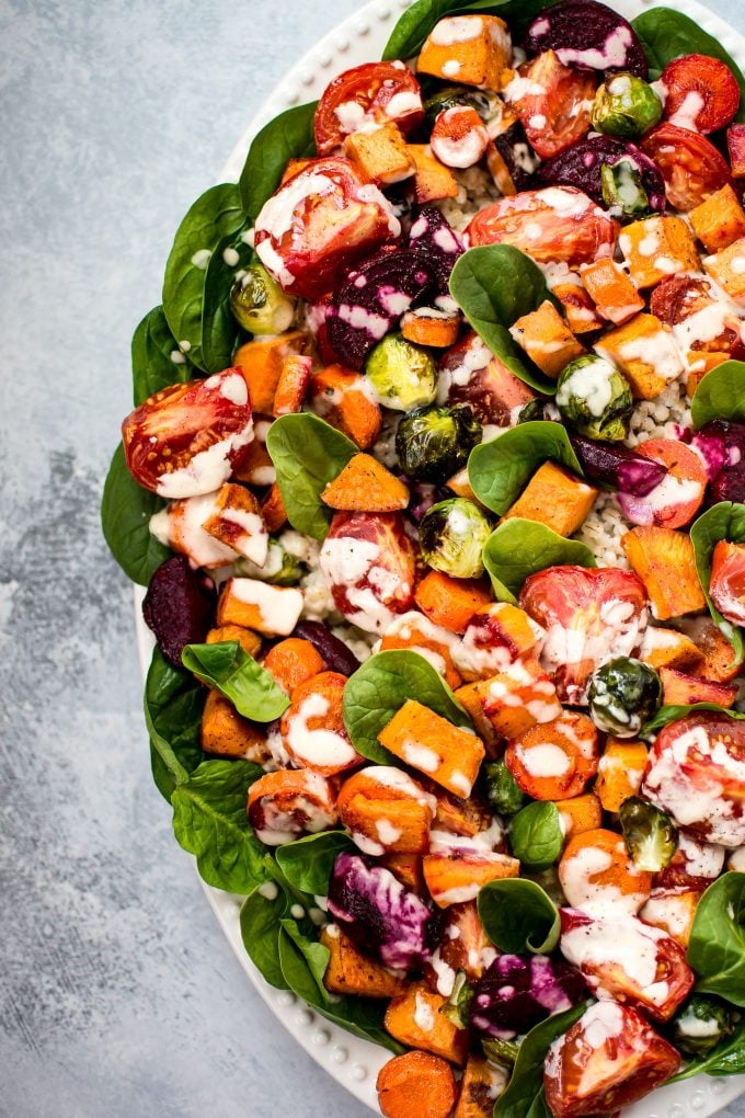 roasted vegetable salad with barley on a plate