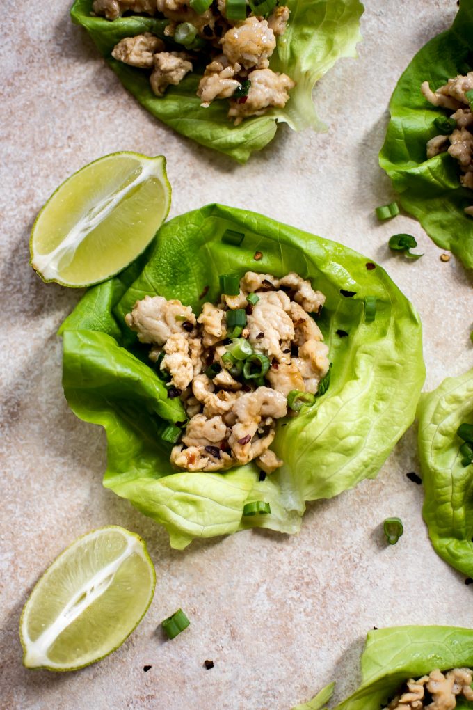 close-up of a sweet chili chicken lettuce wrap