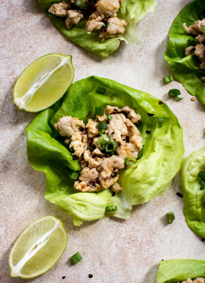 These sweet chili chicken lettuce wraps are easy, delicious, and ready in only 15 minutes! They make the perfect low-carb light meal or appetizer.