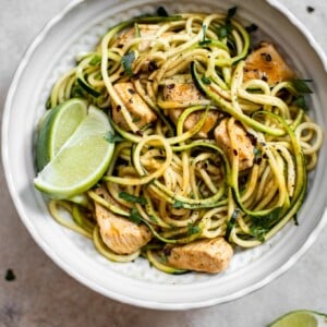 These sweet and spicy chicken zoodles are a quick and easy low-carb recipe that's fresh and flavorful. Ready in 15 minutes!