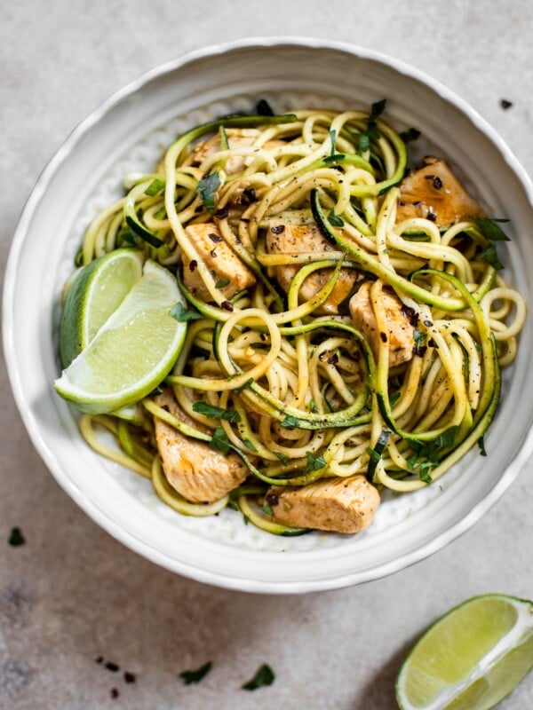 These sweet and spicy chicken zoodles are a quick and easy low-carb recipe that's fresh and flavorful. Ready in 15 minutes!