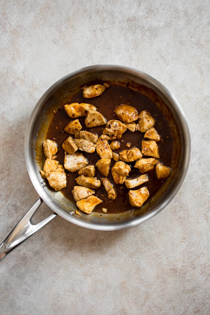 skillet with sweet and spicy chicken