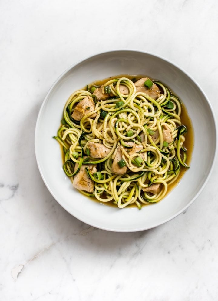 These teriyaki chicken zoodles are easy, so delicious, and ready in only 15 minutes! A tasty low-carb option.