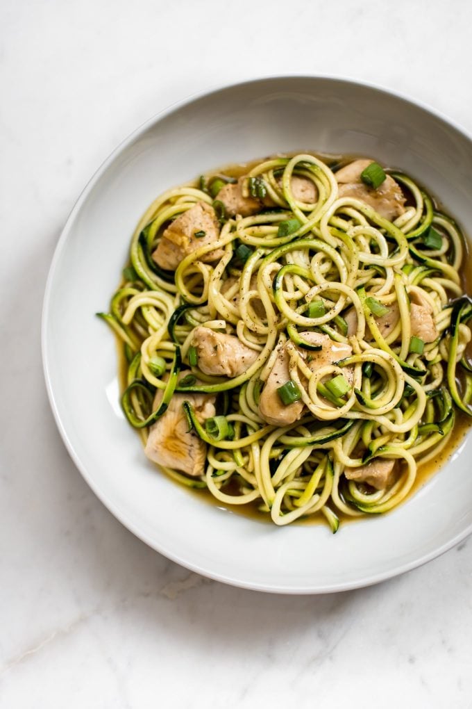 bowl of Teriyaki chicken zoodles