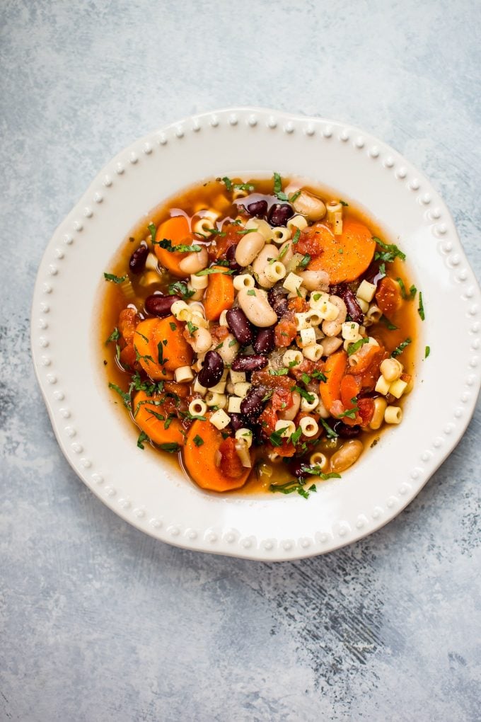 bowl of vegetarian pasta e fagioli soup