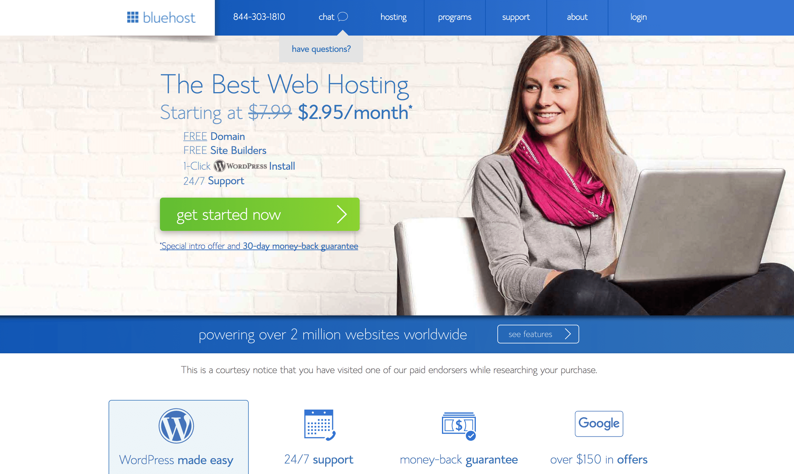 Bluehost screenshot with pricing and female figure