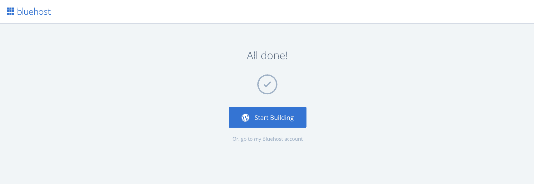 Bluehost screenshot to start building blog