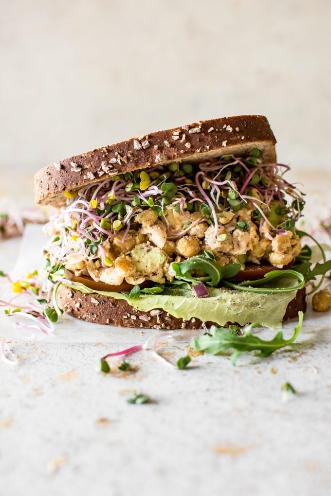 chickpea salad sandwich close-up