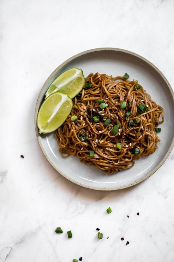 plate of chili garlic noodles and scallions