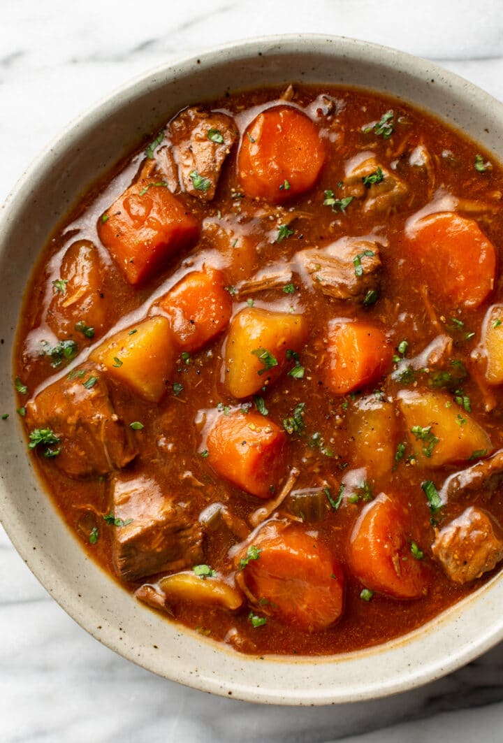 a bowl of slow cooker beef stew