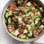 This Mediterranean orzo salad is easy, fresh, healthy, and quick! The perfect healthy side dish or light meal.