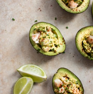 This healthy shrimp stuffed avocado recipe makes a great low-carb snack, appetizer, or light lunch!