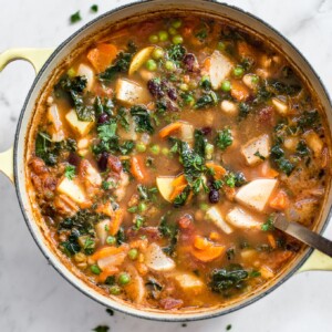 This easy vegetable and bean soup comes together quickly and makes a healthy and hearty meal. You can easily customize it with whatever veggies you have on hand.