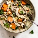 This easy healthy chicken and mushroom soup recipe is hearty and flavorful. It's also a great way to use up leftover chicken and comes together in just over 30 minutes.