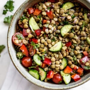 This green lentil salad recipe is healthy, fresh, and totally delicious! It makes a great light meal or side dish. 