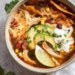 This easy Instant Pot chicken tortilla soup recipe tastes like it's been cooked low and slow, but it's fast and requires minimal effort!