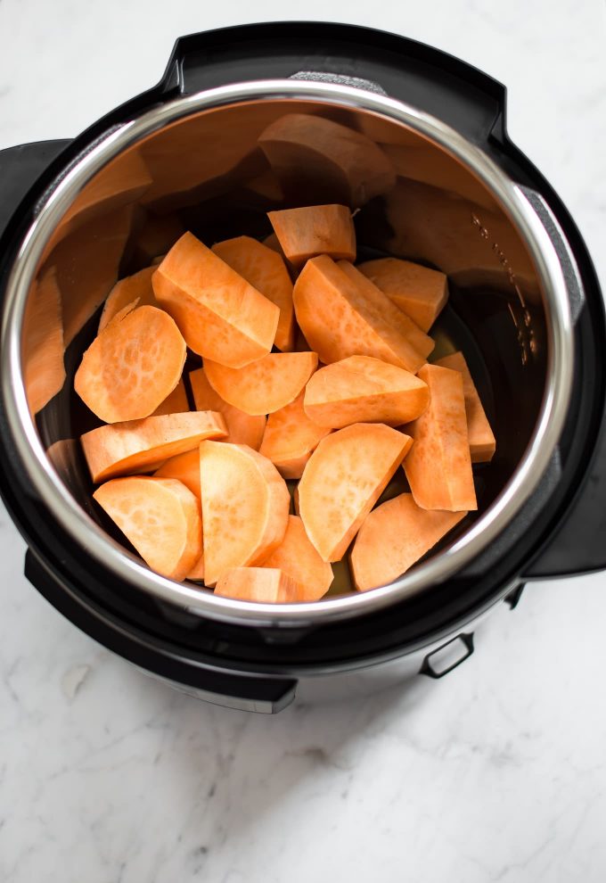 raw diced sweet potatoes in an Instant Pot