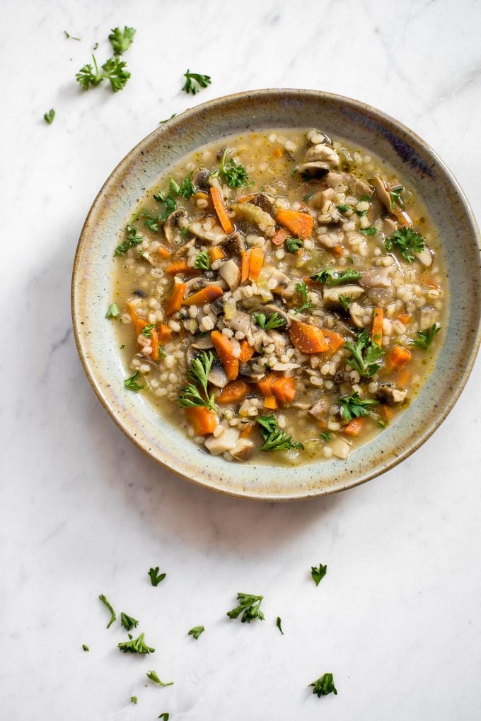 bowl of mushroom barley soup