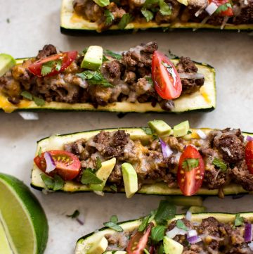 These taco zucchini boats are fun low-carb way to enjoy your favorite taco flavors!